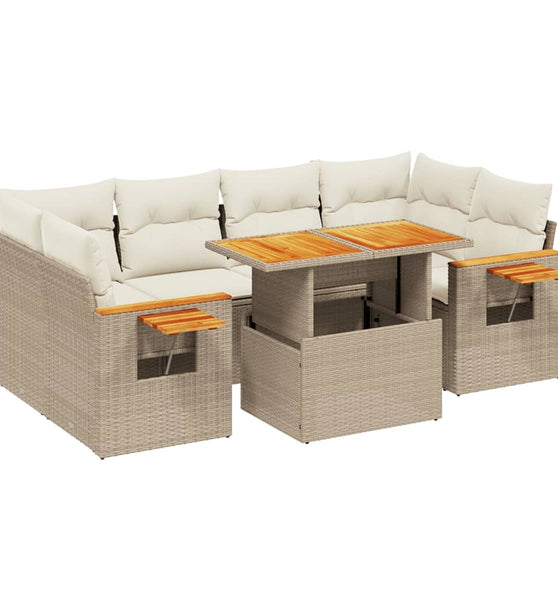 7-tlg. Garten-Sofagarnitur mit Kissen Beige Poly Rattan
