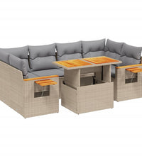 7-tlg. Garten-Sofagarnitur mit Kissen Beige Poly Rattan