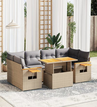 7-tlg. Garten-Sofagarnitur mit Kissen Beige Poly Rattan