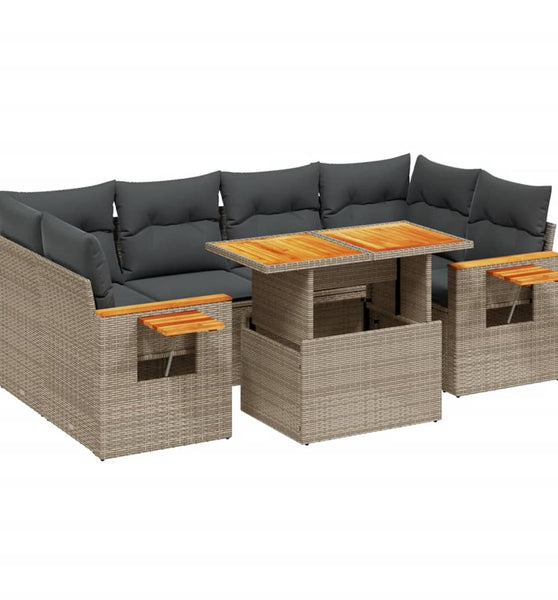 7-tlg. Garten-Sofagarnitur mit Kissen Grau Poly Rattan