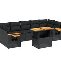 8-tlg. Garten-Sofagarnitur mit Kissen Schwarz Poly Rattan