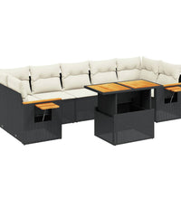 8-tlg. Garten-Sofagarnitur mit Kissen Schwarz Poly Rattan