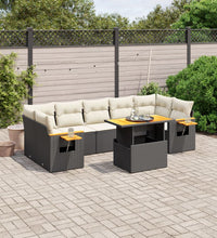8-tlg. Garten-Sofagarnitur mit Kissen Schwarz Poly Rattan