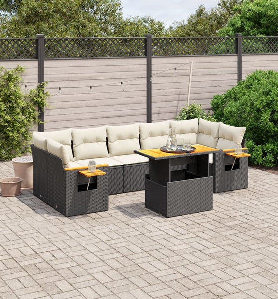 8-tlg. Garten-Sofagarnitur mit Kissen Schwarz Poly Rattan