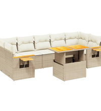 8-tlg. Garten-Sofagarnitur mit Kissen Beige Poly Rattan