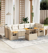 8-tlg. Garten-Sofagarnitur mit Kissen Beige Poly Rattan