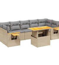 8-tlg. Garten-Sofagarnitur mit Kissen Beige Poly Rattan