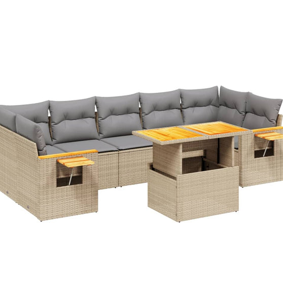 8-tlg. Garten-Sofagarnitur mit Kissen Beige Poly Rattan