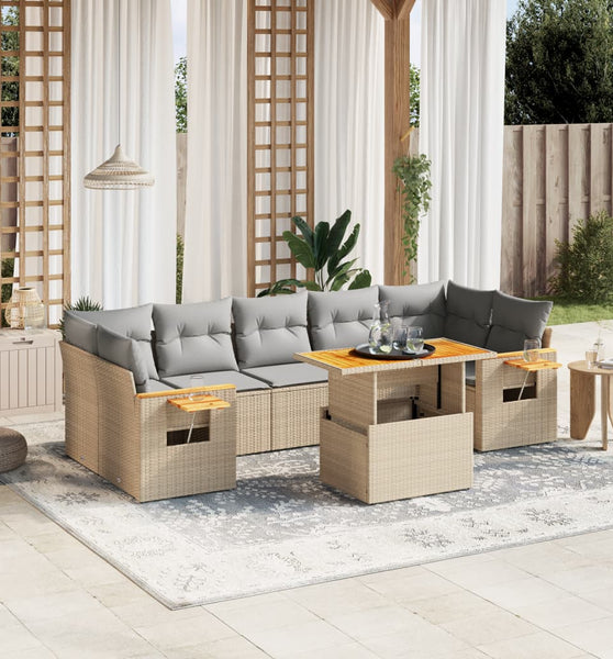 8-tlg. Garten-Sofagarnitur mit Kissen Beige Poly Rattan