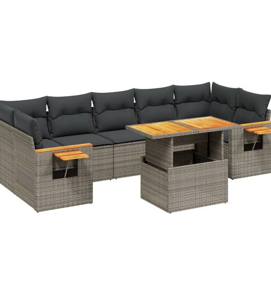 8-tlg. Garten-Sofagarnitur mit Kissen Grau Poly Rattan