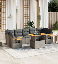 8-tlg. Garten-Sofagarnitur mit Kissen Grau Poly Rattan