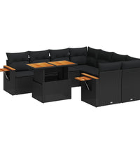 9-tlg. Garten-Sofagarnitur mit Kissen Schwarz Poly Rattan