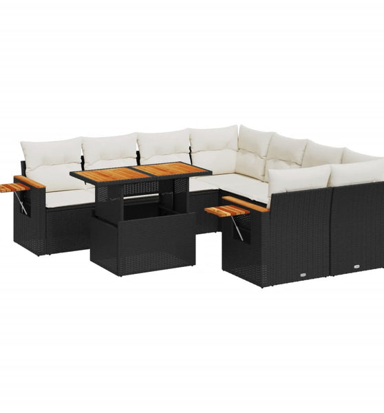 9-tlg. Garten-Sofagarnitur mit Kissen Schwarz Poly Rattan