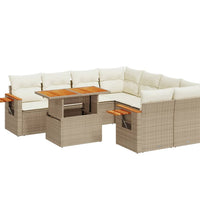 9-tlg. Garten-Sofagarnitur mit Kissen Beige Poly Rattan