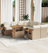 9-tlg. Garten-Sofagarnitur mit Kissen Beige Poly Rattan