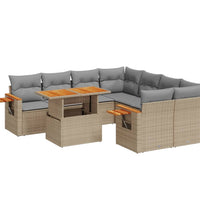9-tlg. Garten-Sofagarnitur mit Kissen Beige Poly Rattan
