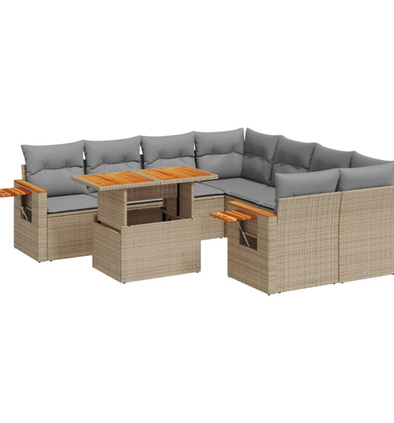 9-tlg. Garten-Sofagarnitur mit Kissen Beige Poly Rattan
