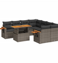 9-tlg. Garten-Sofagarnitur mit Kissen Grau Poly Rattan