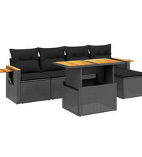 6-tlg. Garten-Sofagarnitur mit Kissen Schwarz Poly Rattan