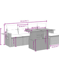 6-tlg. Garten-Sofagarnitur mit Kissen Schwarz Poly Rattan