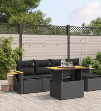 6-tlg. Garten-Sofagarnitur mit Kissen Schwarz Poly Rattan