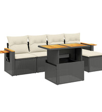 6-tlg. Garten-Sofagarnitur mit Kissen Schwarz Poly Rattan