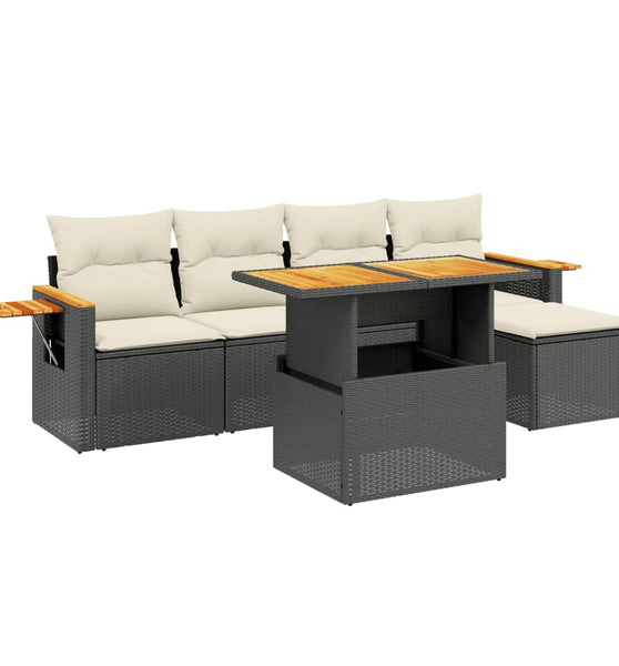 6-tlg. Garten-Sofagarnitur mit Kissen Schwarz Poly Rattan