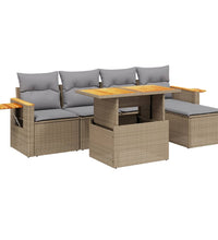 6-tlg. Garten-Sofagarnitur mit Kissen Beige Poly Rattan