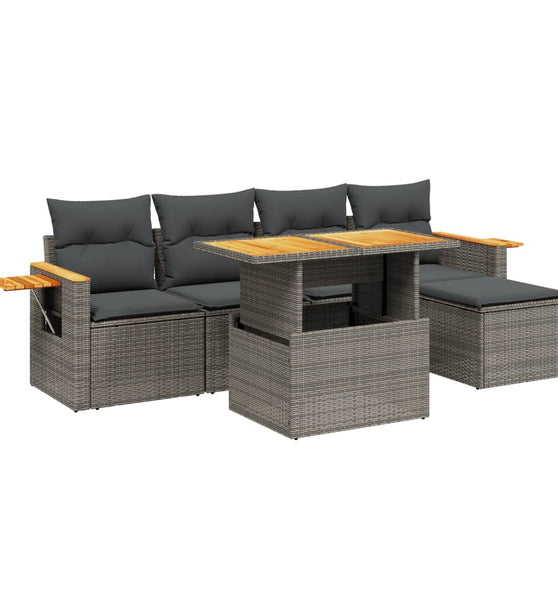 6-tlg. Garten-Sofagarnitur mit Kissen Grau Poly Rattan