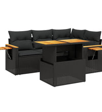 5-tlg. Garten-Sofagarnitur mit Kissen Schwarz Poly Rattan