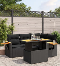 5-tlg. Garten-Sofagarnitur mit Kissen Schwarz Poly Rattan