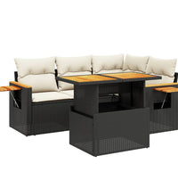 5-tlg. Garten-Sofagarnitur mit Kissen Schwarz Poly Rattan