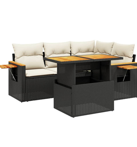 5-tlg. Garten-Sofagarnitur mit Kissen Schwarz Poly Rattan