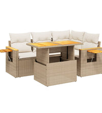 5-tlg. Garten-Sofagarnitur mit Kissen Beige Poly Rattan