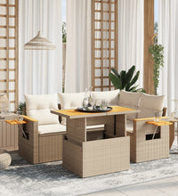 5-tlg. Garten-Sofagarnitur mit Kissen Beige Poly Rattan