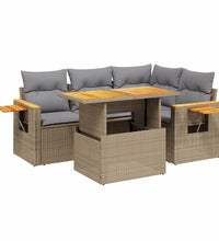 5-tlg. Garten-Sofagarnitur mit Kissen Beige Poly Rattan