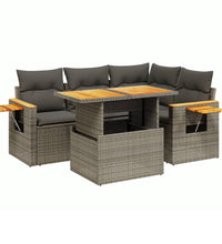 5-tlg. Garten-Sofagarnitur mit Kissen Grau Poly Rattan