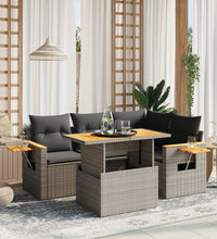 5-tlg. Garten-Sofagarnitur mit Kissen Grau Poly Rattan
