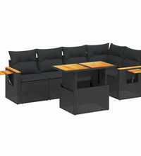 6-tlg. Garten-Sofagarnitur mit Kissen Schwarz Poly Rattan