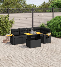 6-tlg. Garten-Sofagarnitur mit Kissen Schwarz Poly Rattan