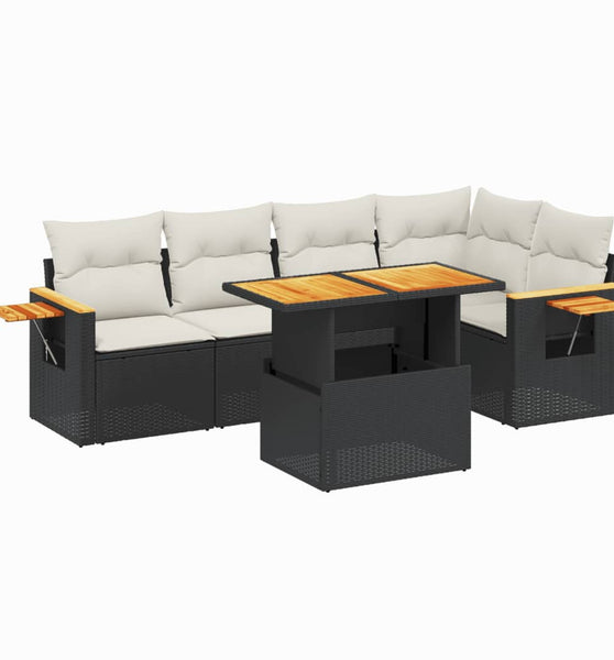 6-tlg. Garten-Sofagarnitur mit Kissen Schwarz Poly Rattan