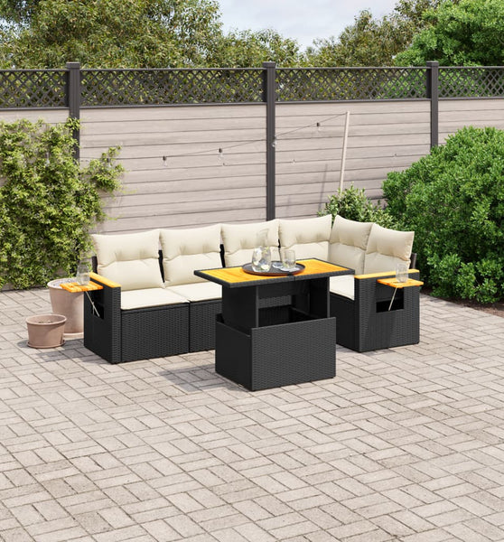 6-tlg. Garten-Sofagarnitur mit Kissen Schwarz Poly Rattan