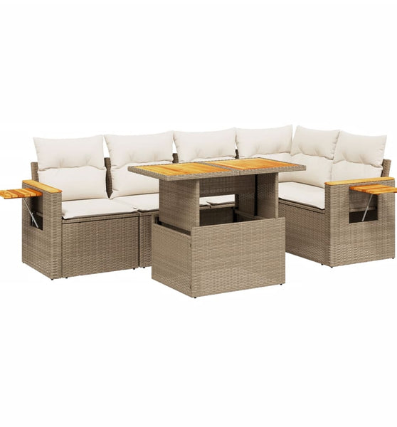 6-tlg. Garten-Sofagarnitur mit Kissen Beige Poly Rattan