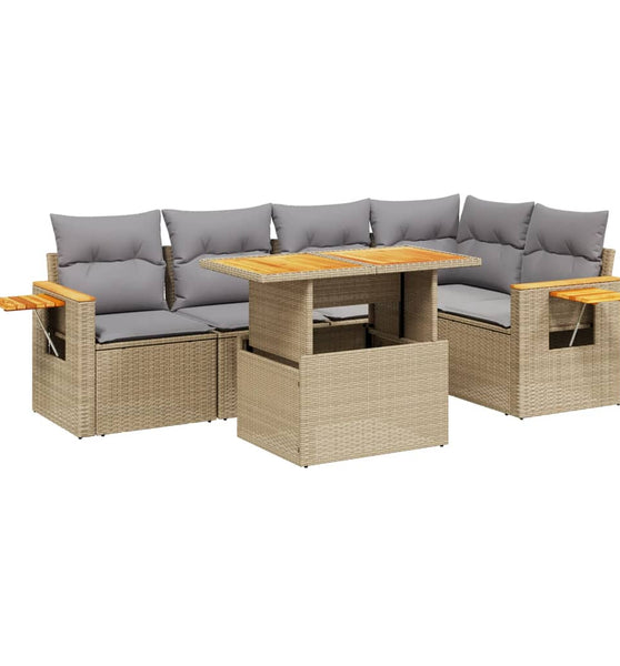 6-tlg. Garten-Sofagarnitur mit Kissen Beige Poly Rattan