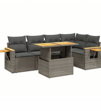6-tlg. Garten-Sofagarnitur mit Kissen Grau Poly Rattan