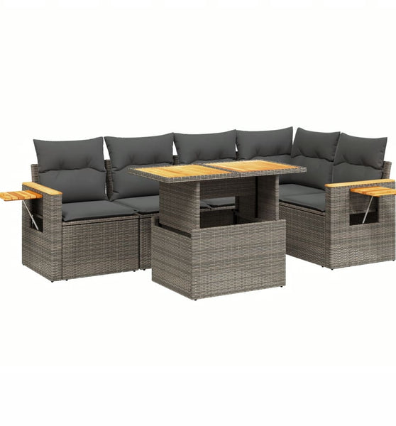 6-tlg. Garten-Sofagarnitur mit Kissen Grau Poly Rattan