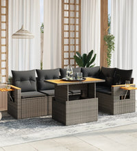 6-tlg. Garten-Sofagarnitur mit Kissen Grau Poly Rattan
