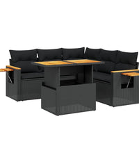 6-tlg. Garten-Sofagarnitur mit Kissen Schwarz Poly Rattan