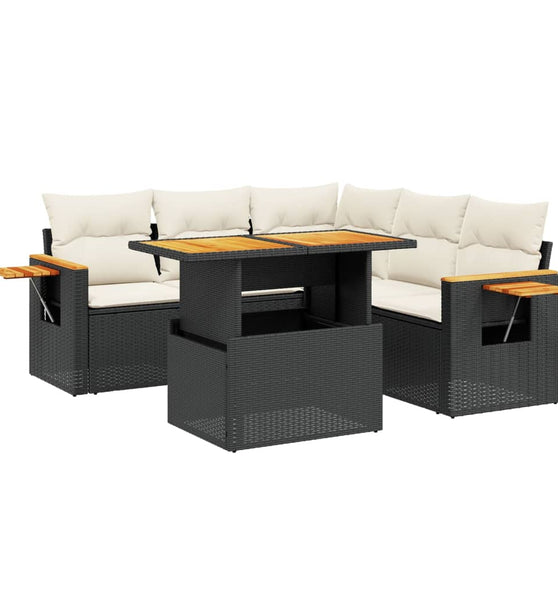 6-tlg. Garten-Sofagarnitur mit Kissen Schwarz Poly Rattan