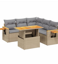 6-tlg. Garten-Sofagarnitur mit Kissen Beige Poly Rattan